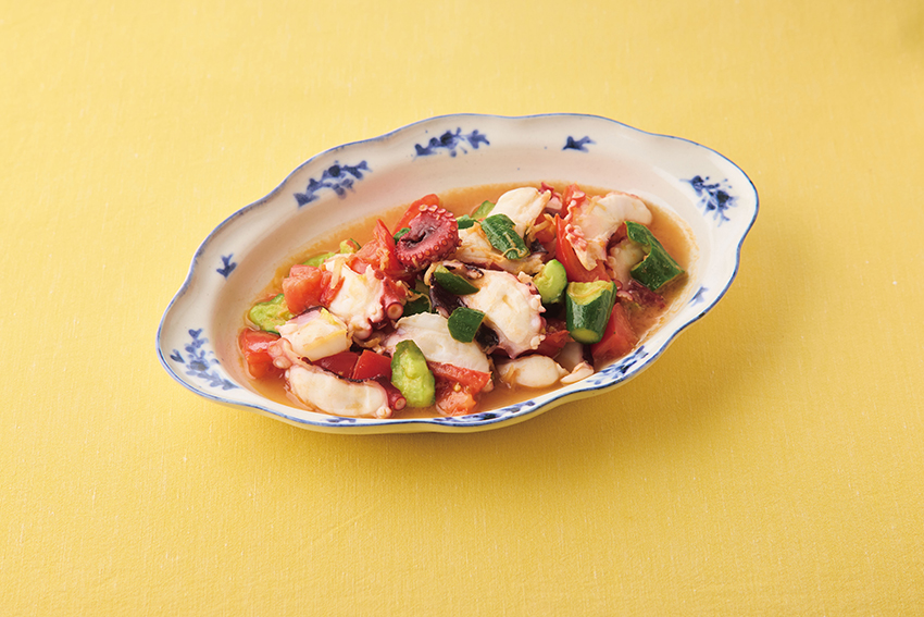 たこと夏野菜のしょうが炒め